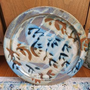 Vintage Artist Signed Studio Pottery Blue/Brown Plate w Personal History